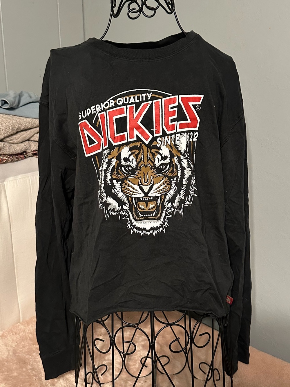 Dickies Black Long-Sleeve Tee with Tiger Graphic and Red Logo